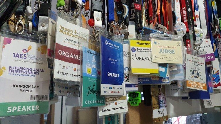 Johnson Lam's collection of event badges and tags